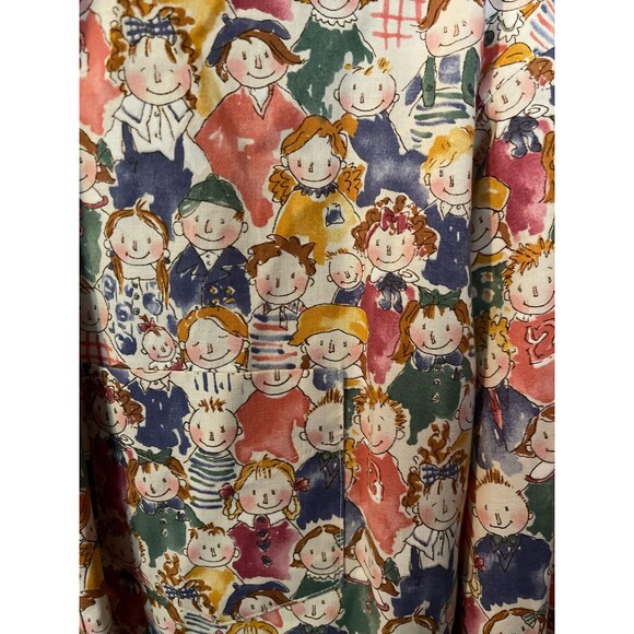 Red headed Ginger Kids Print Cute Whimsical Button up Cotton Tunic Women's L - Picture 2 of 10